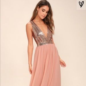 Lulus Rose Gold Sequin Maxi Dress